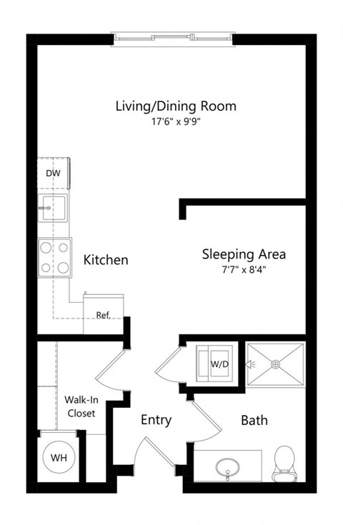 a 2D floorplan of the studio Jones at The Conrad in Omaha, NE 68105